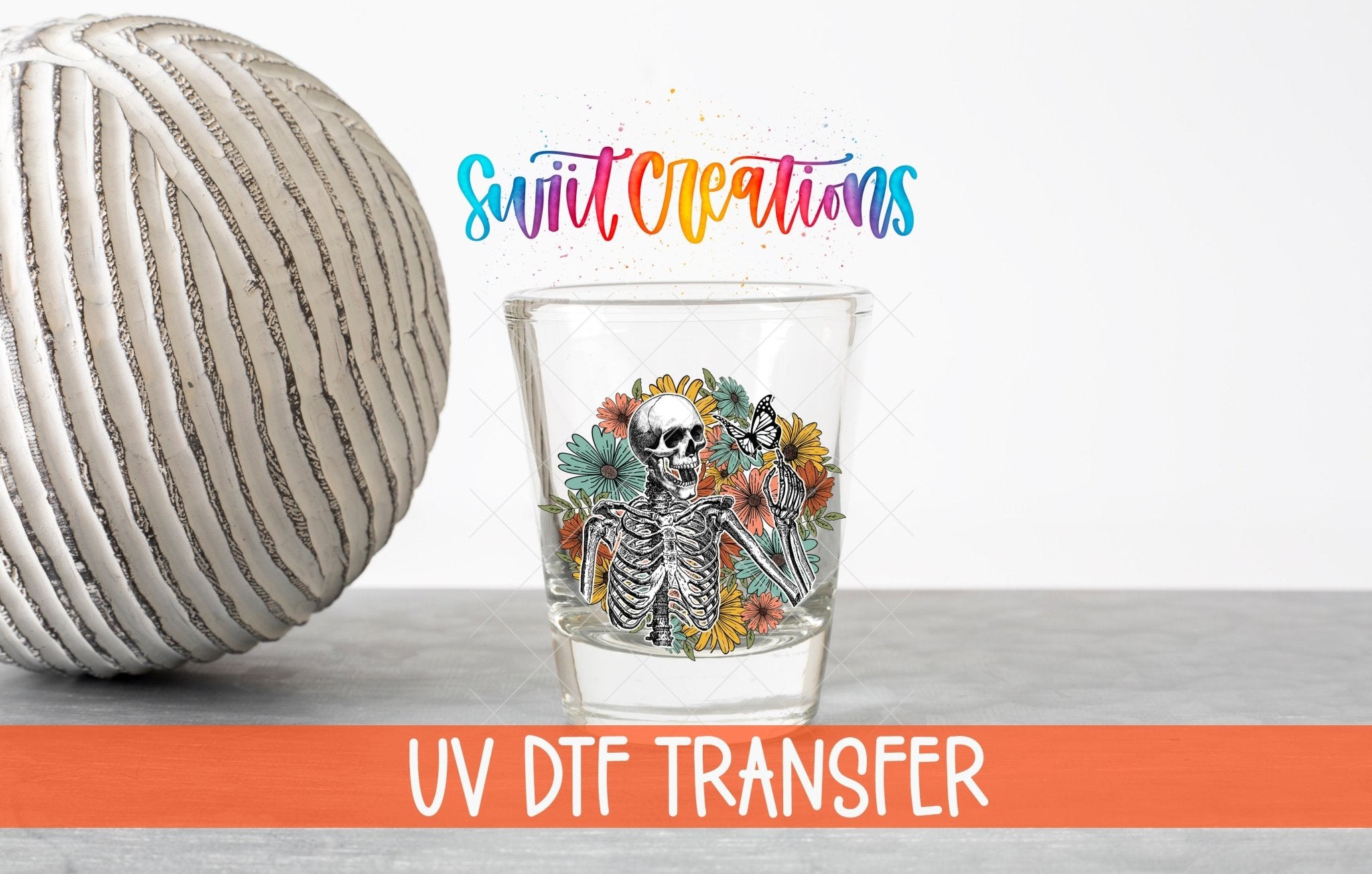 Skeleton Floral UV DTF Shot Glass Transfer | SG1192 - Swiit Creations