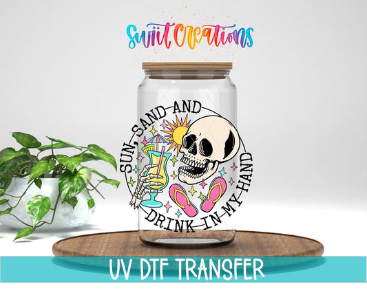 Skeleton Sun Sand Drink In My Hand UV DTF Decal | Beach Vibes UV DTF Wrap | UV1466 - Swiit Creations