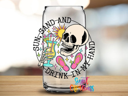 Skeleton Sun Sand Drink In My Hand UV DTF Decal | Beach Vibes UV DTF Wrap | UV1466 - Swiit Creations