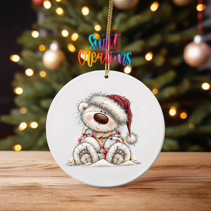 Sledding White Bear Ornament UV DTF Transfer | Joyful Polar Bear in Red Plaid Winter Gear | O-2179 - Swiit Creations