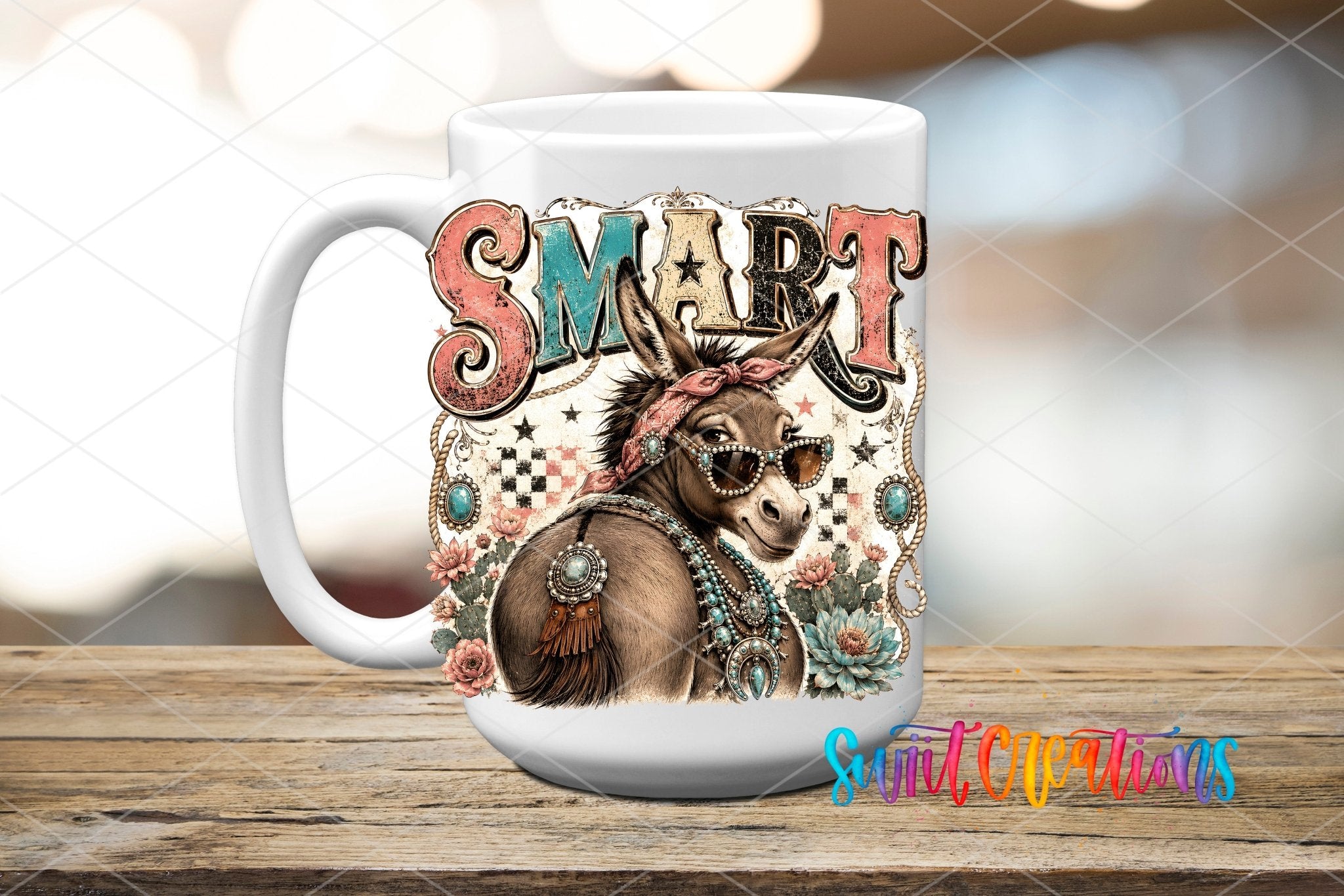 Smart Ass Western Donkey UV DTF Transfer | Retro Cowboy Donkey Drinkware Design | UV2090 - Swiit Creations