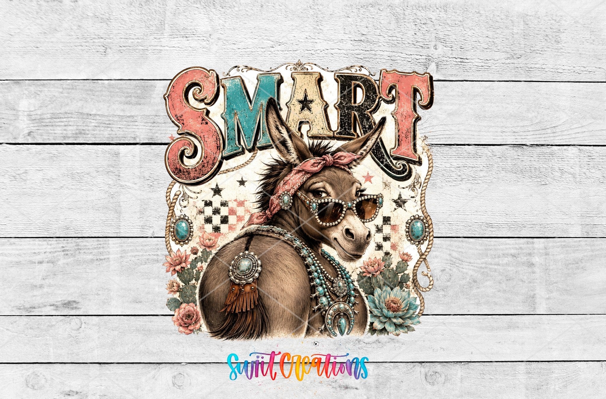 Smart Ass Western Donkey UV DTF Transfer | Retro Cowboy Donkey Drinkware Design | UV2090 - Swiit Creations
