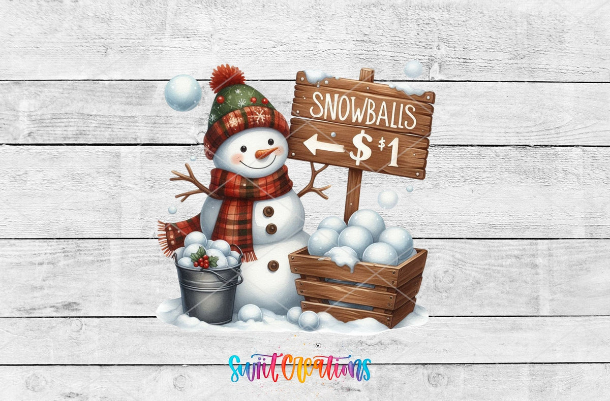 Swiit Creations UV DTF Snowballs Snowman Christmas transfer shown as the full artwork preview