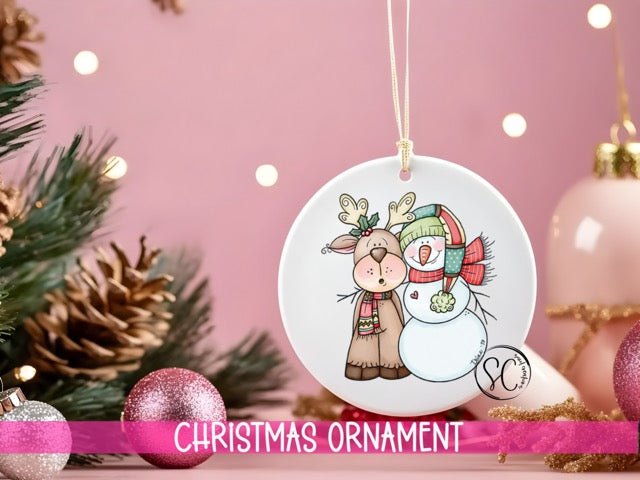 Snowman and Reindeer Personalized Christmas Ornament O022 - Swiit Creations