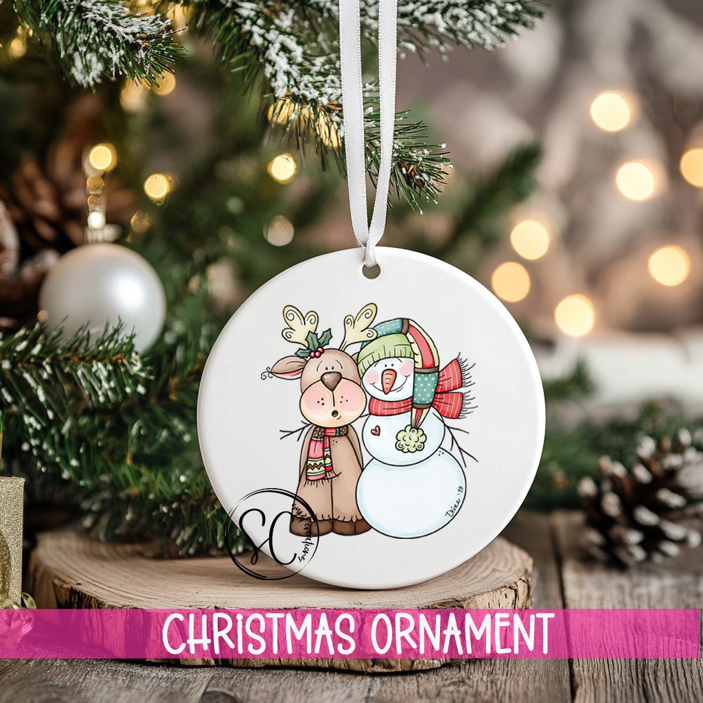 Snowman and Reindeer Personalized Christmas Ornament O022 - Swiit Creations