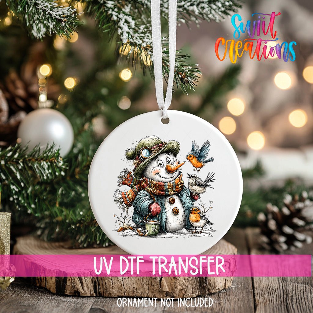 Snowman With Birds And Scarf Christmas Ornament UV DTF Transfer Winter Holiday Decor | O-1889 - Swiit Creations