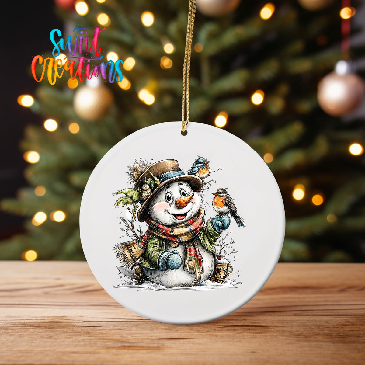 Snowman With Birds Christmas UV DTF Ornament Transfer | O-1885 - Swiit Creations