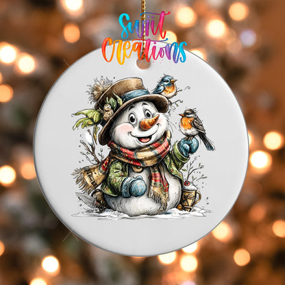 Snowman With Birds Christmas UV DTF Ornament Transfer | O-1885 - Swiit Creations