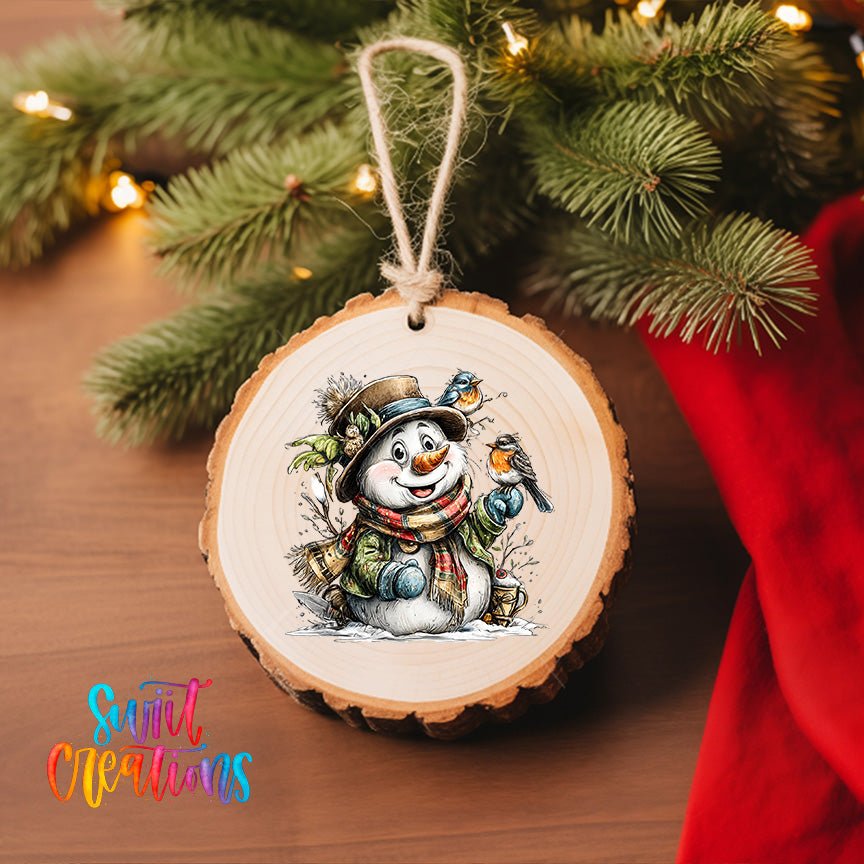 Snowman With Birds Christmas UV DTF Ornament Transfer | O-1885 - Swiit Creations