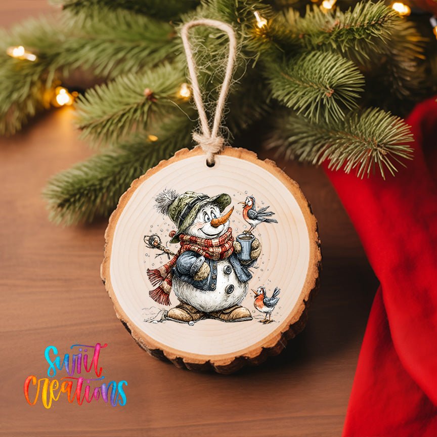 Snowman With Birds Christmas UV DTF Ornament Transfer | O-1887 - Swiit Creations