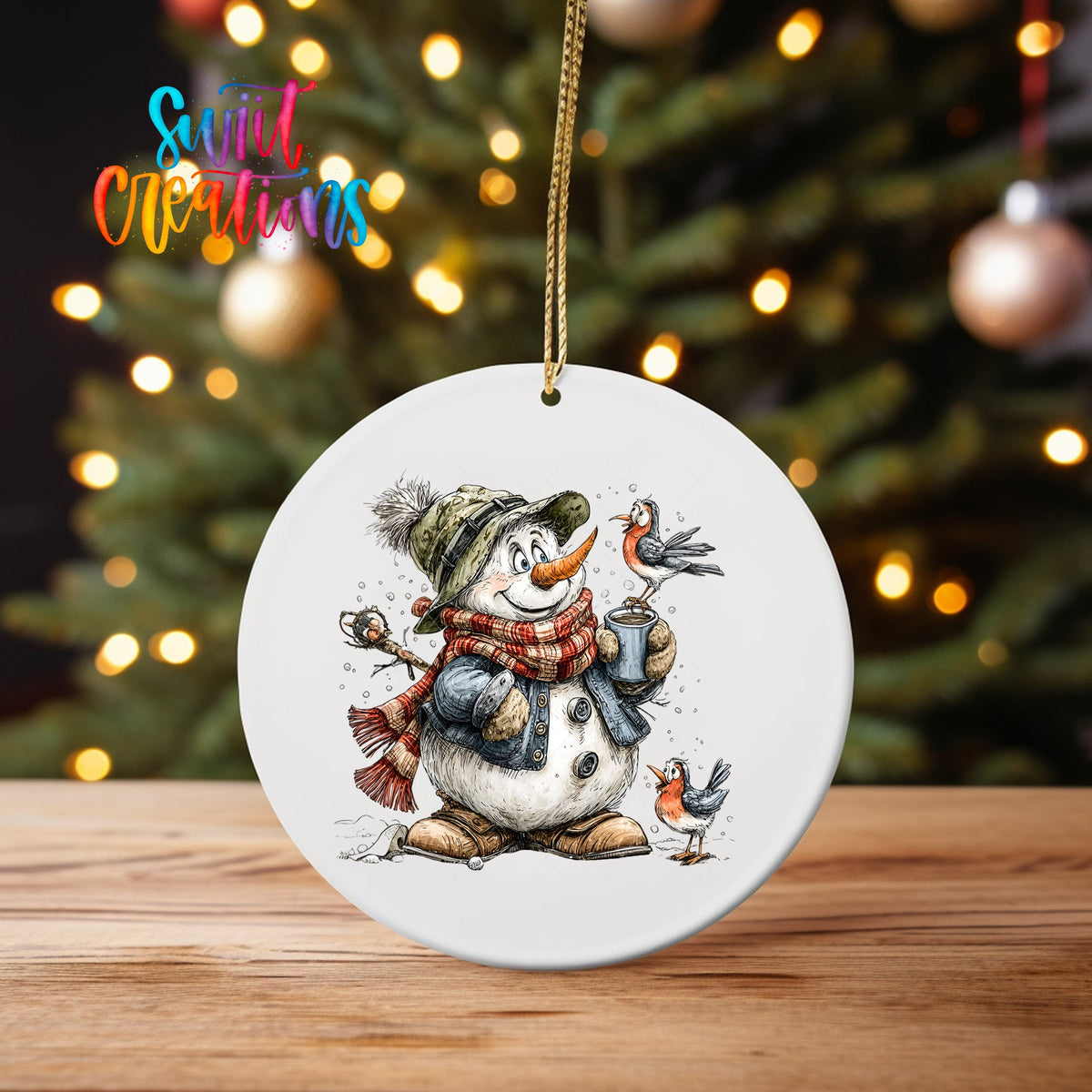Snowman With Birds Christmas UV DTF Ornament Transfer | O-1887 - Swiit Creations