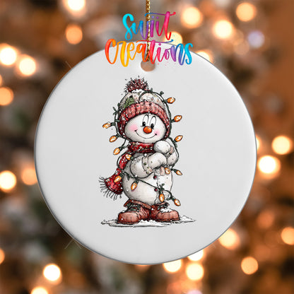 Snowman With Christmas Lights UV DTF Ornament Transfer | O-1834 - Swiit Creations