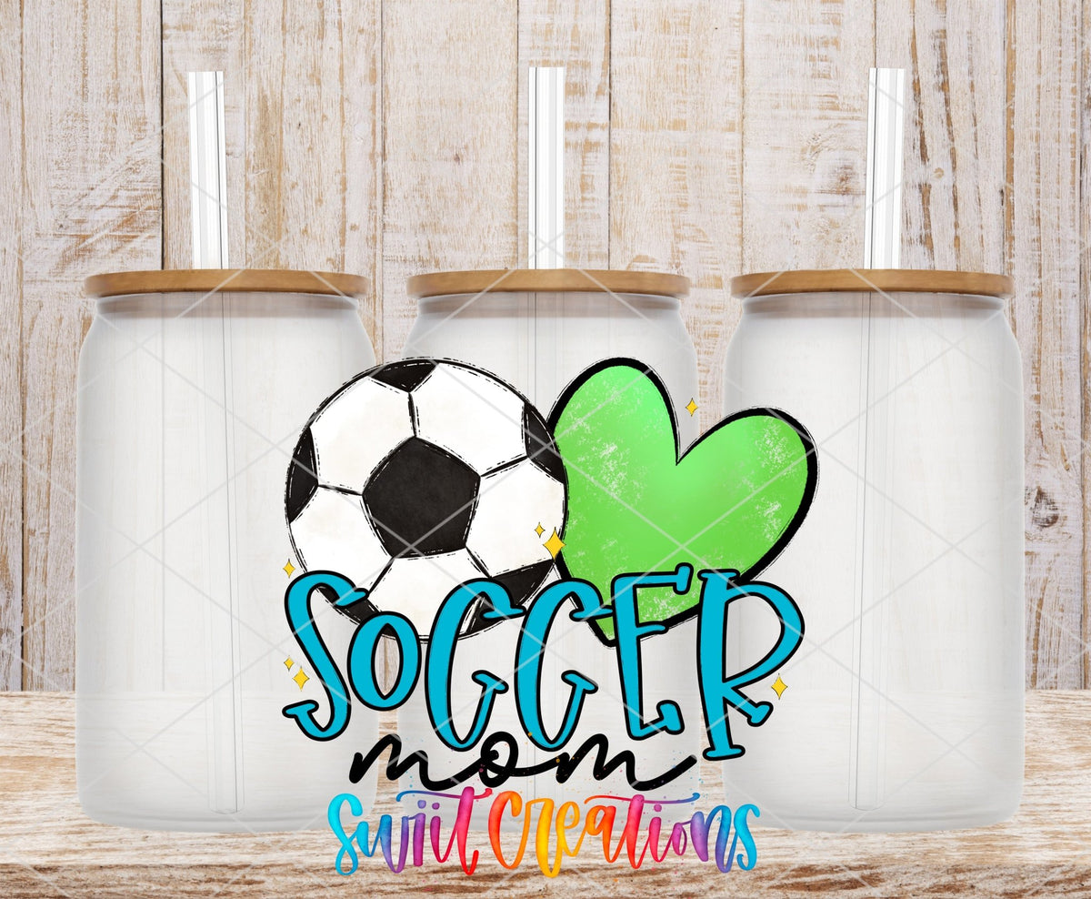 Soccer Mom UV DTF Transfer Tumbler Wrap | Blue Green Heart Sports Cup Decal | DTF236 - Swiit Creations
