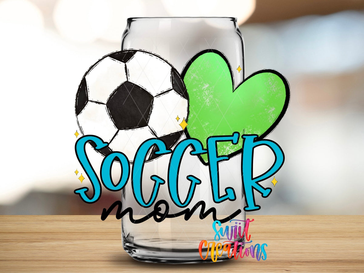 Soccer Mom UV DTF Transfer Tumbler Wrap | Blue Green Heart Sports Cup Decal | DTF236 - Swiit Creations