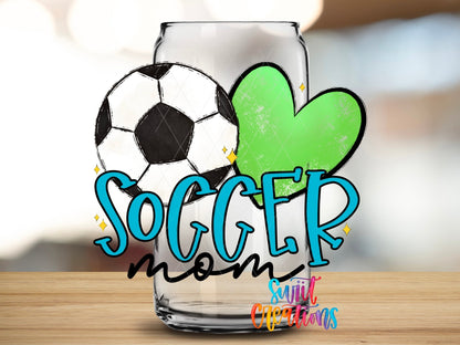 Soccer Mom UV DTF Transfer Tumbler Wrap | Blue Green Heart Sports Cup Decal | DTF236 - Swiit Creations