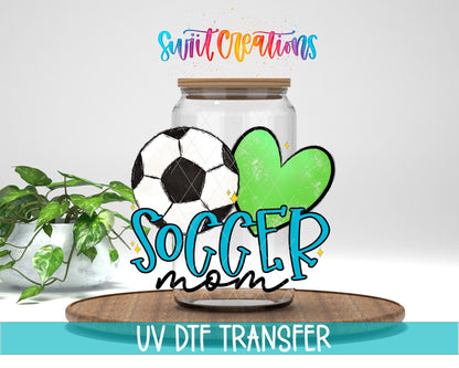 Soccer Mom UV DTF Transfer Tumbler Wrap | Blue Green Heart Sports Cup Decal | DTF236 - Swiit Creations