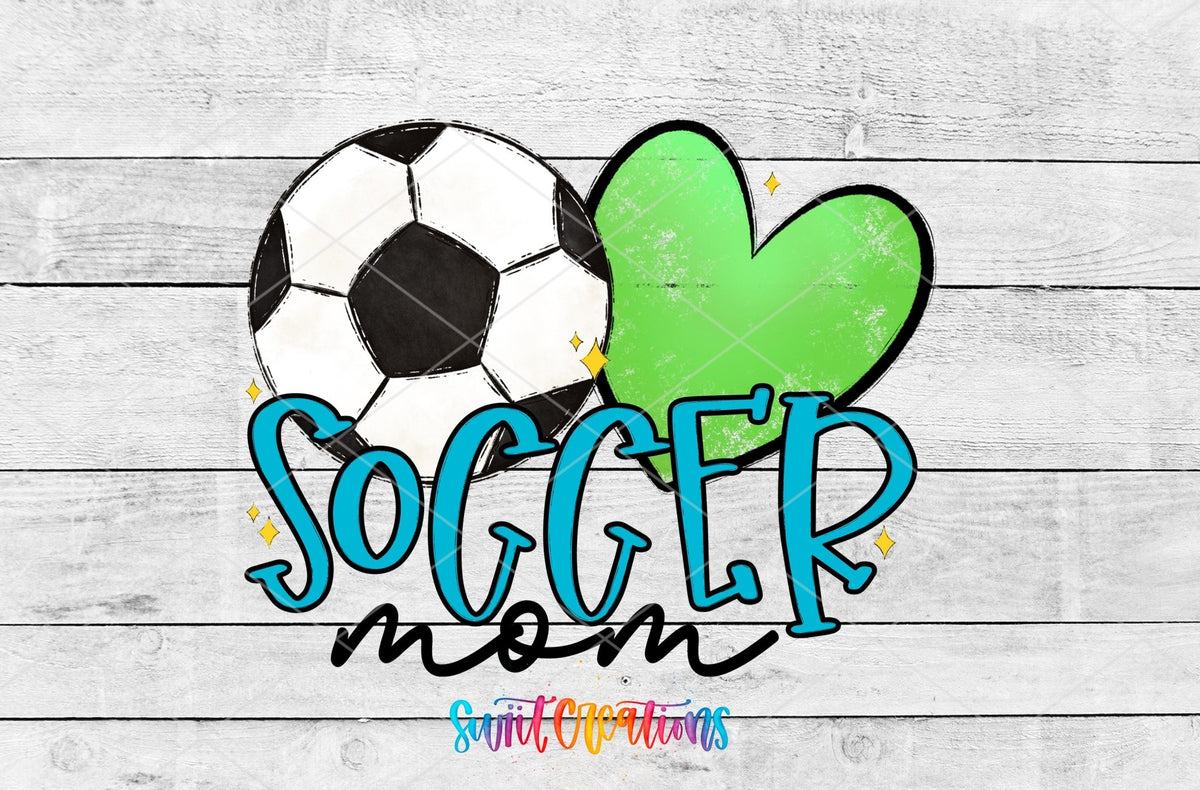 Soccer Mom UV DTF Transfer Tumbler Wrap | Blue Green Heart Sports Cup Decal | DTF236 - Swiit Creations