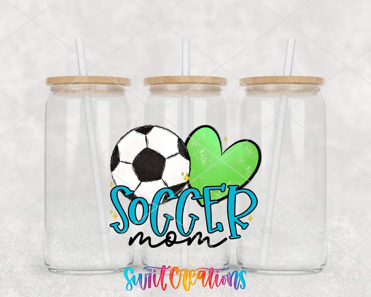 Soccer Mom UV DTF Transfer Tumbler Wrap | Blue Green Heart Sports Cup Decal | DTF236 - Swiit Creations