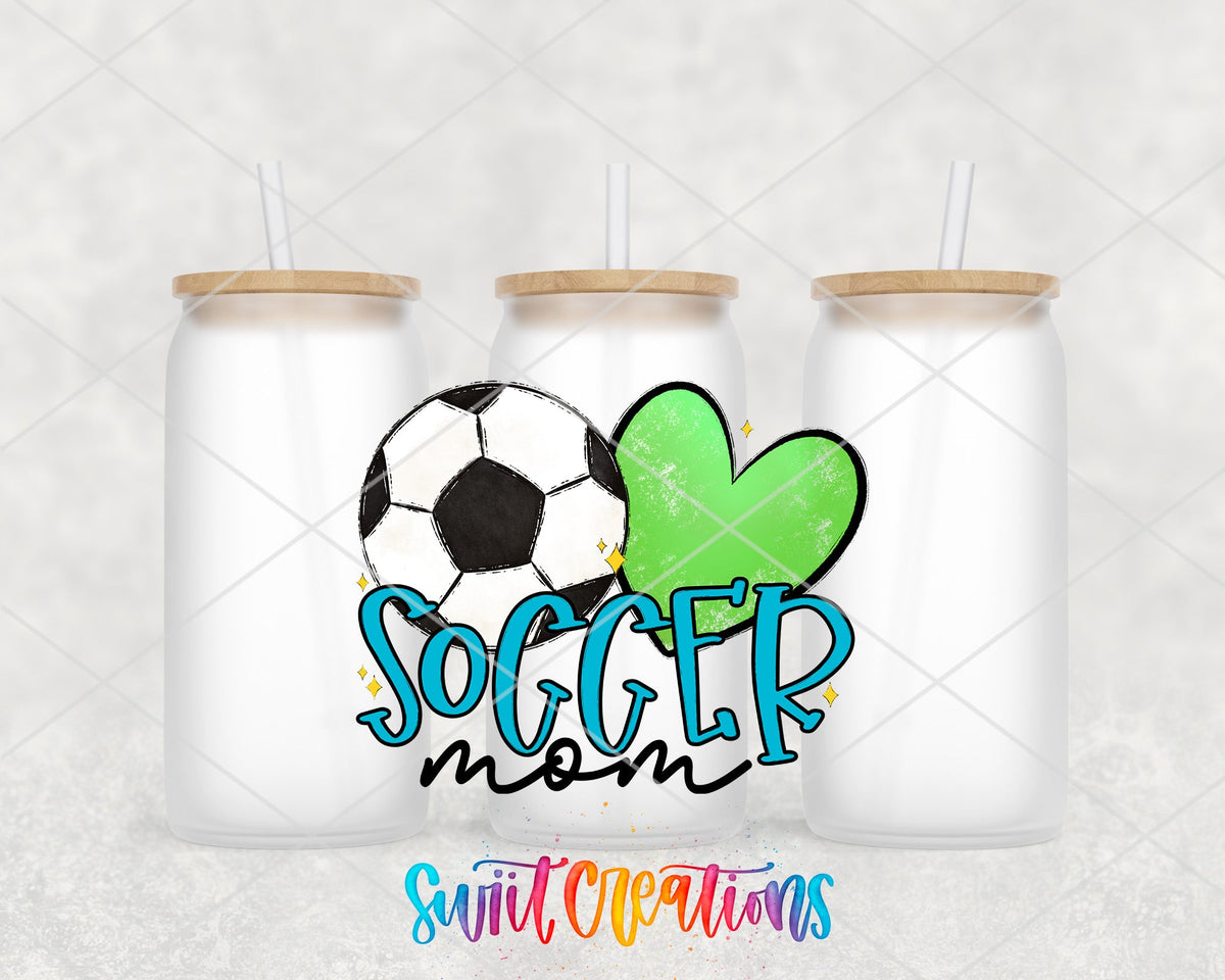Soccer Mom UV DTF Transfer Tumbler Wrap | Blue Green Heart Sports Cup Decal | DTF236 - Swiit Creations