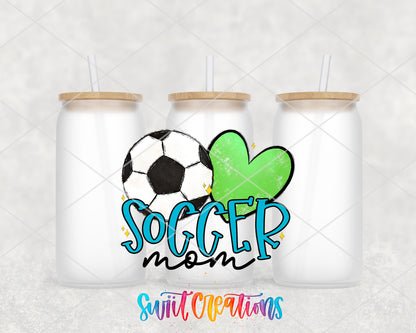Soccer Mom UV DTF Transfer Tumbler Wrap | Blue Green Heart Sports Cup Decal | DTF236 - Swiit Creations