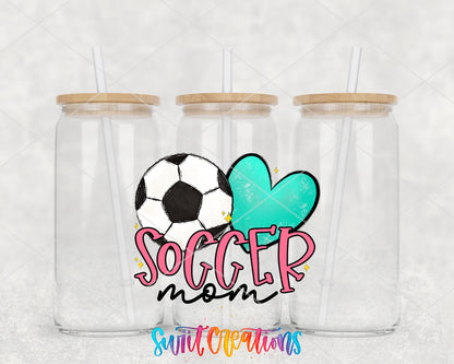 Soccer Mom UV DTF Transfer Tumbler Wrap | Pink Heart Sports Cup Decal | DTF237 - Swiit Creations