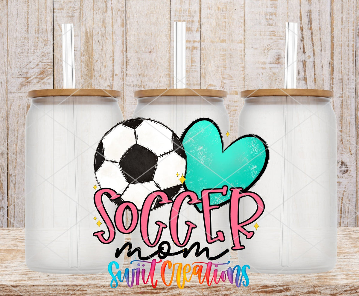 Soccer Mom UV DTF Transfer Tumbler Wrap | Pink Heart Sports Cup Decal | DTF237 - Swiit Creations
