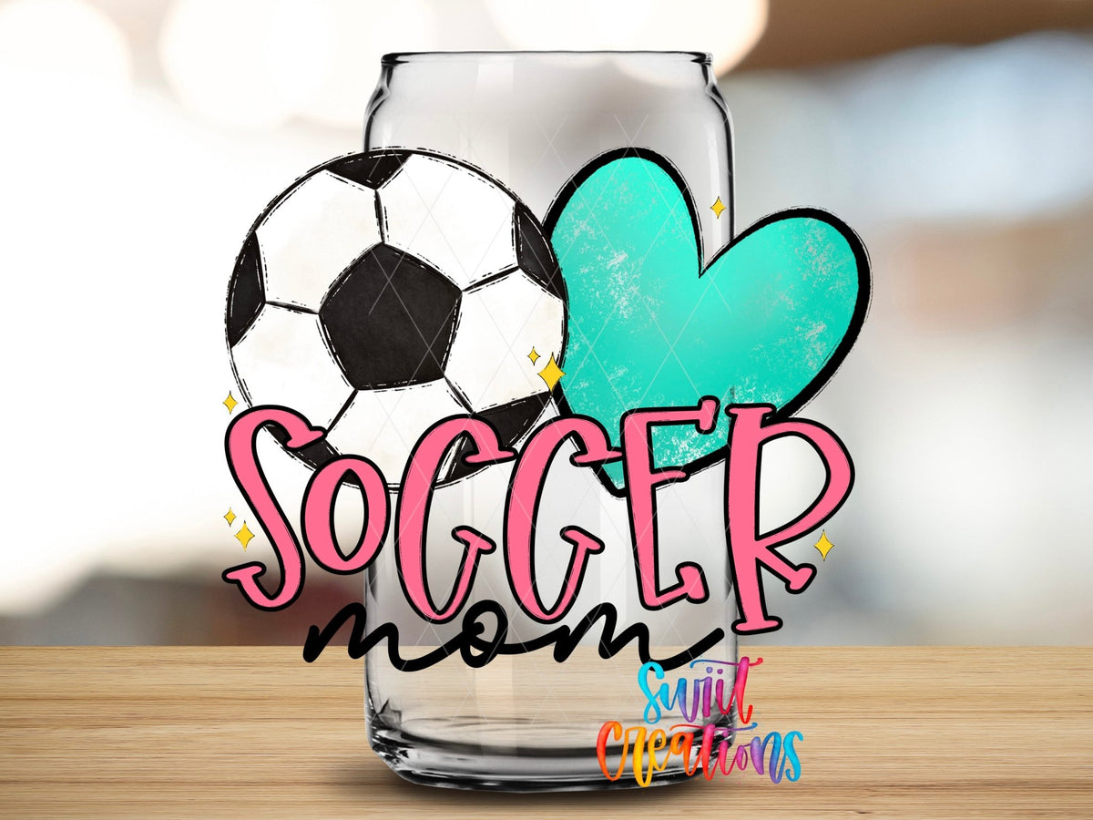 Soccer Mom UV DTF Transfer Tumbler Wrap | Pink Heart Sports Cup Decal | DTF237 - Swiit Creations