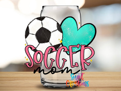 Soccer Mom UV DTF Transfer Tumbler Wrap | Pink Heart Sports Cup Decal | DTF237 - Swiit Creations