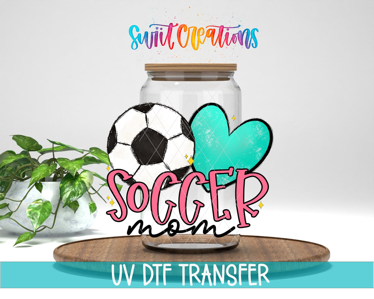 Soccer Mom UV DTF Transfer Tumbler Wrap | Pink Heart Sports Cup Decal | DTF237 - Swiit Creations