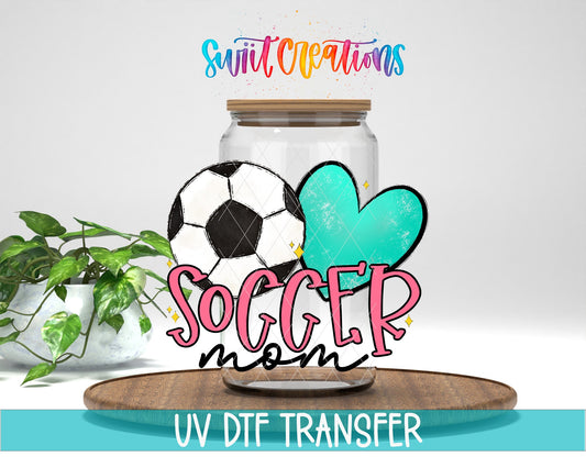 Soccer Mom UV DTF Transfer Tumbler Wrap | Pink Heart Sports Cup Decal | DTF237 - Swiit Creations