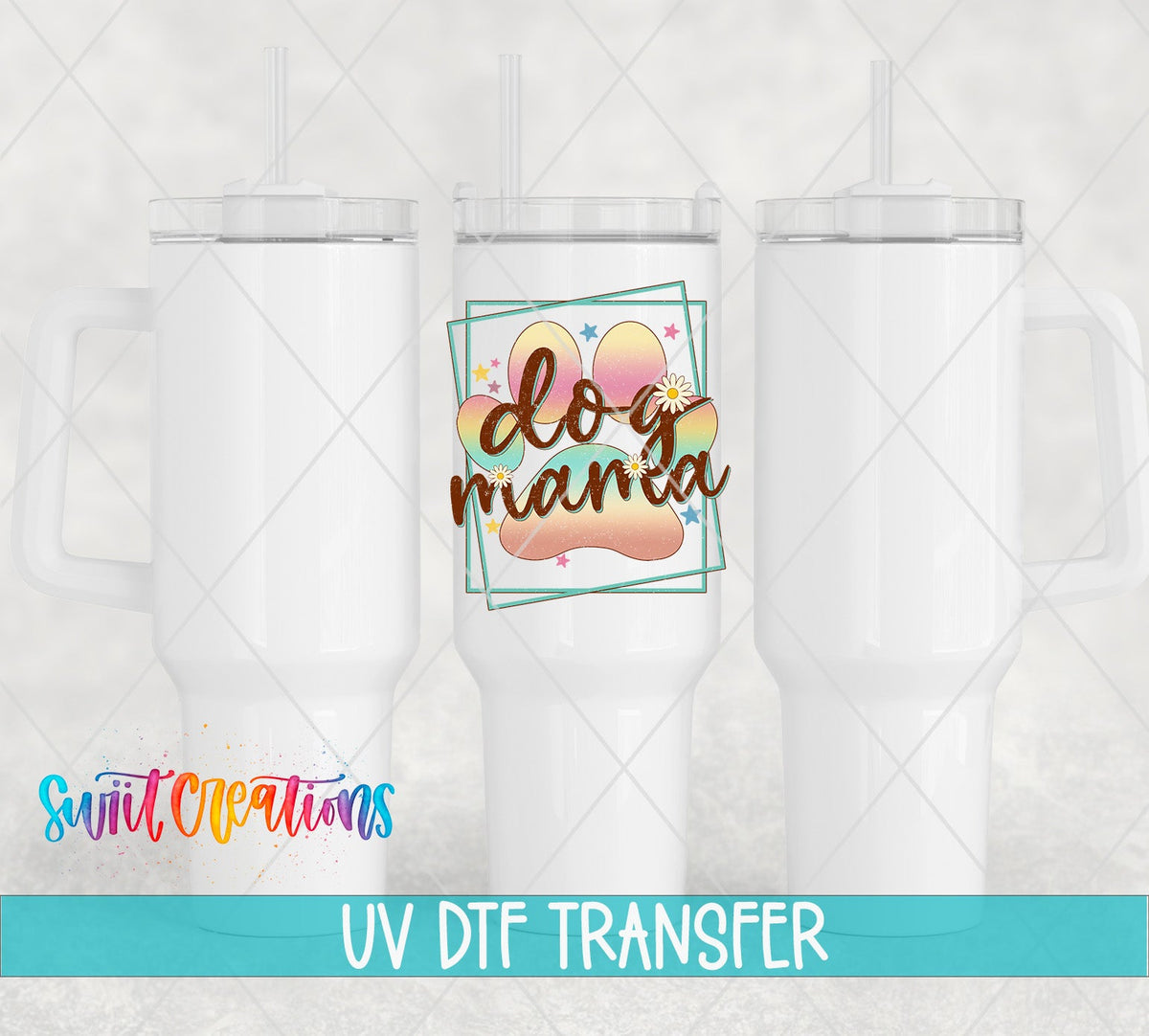 Soft Pastel Paw Print Dog Mama UV DTF Cup Decal | UV332 - Swiit Creations