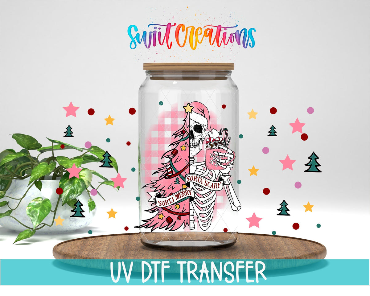 Sorta Merry Scary Pink Skeleton UV DTF Transfer Tumbler Wrap | DTF120 - Swiit Creations
