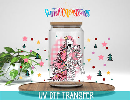 Sorta Merry Scary Pink Skeleton UV DTF Transfer Tumbler Wrap | DTF120 - Swiit Creations