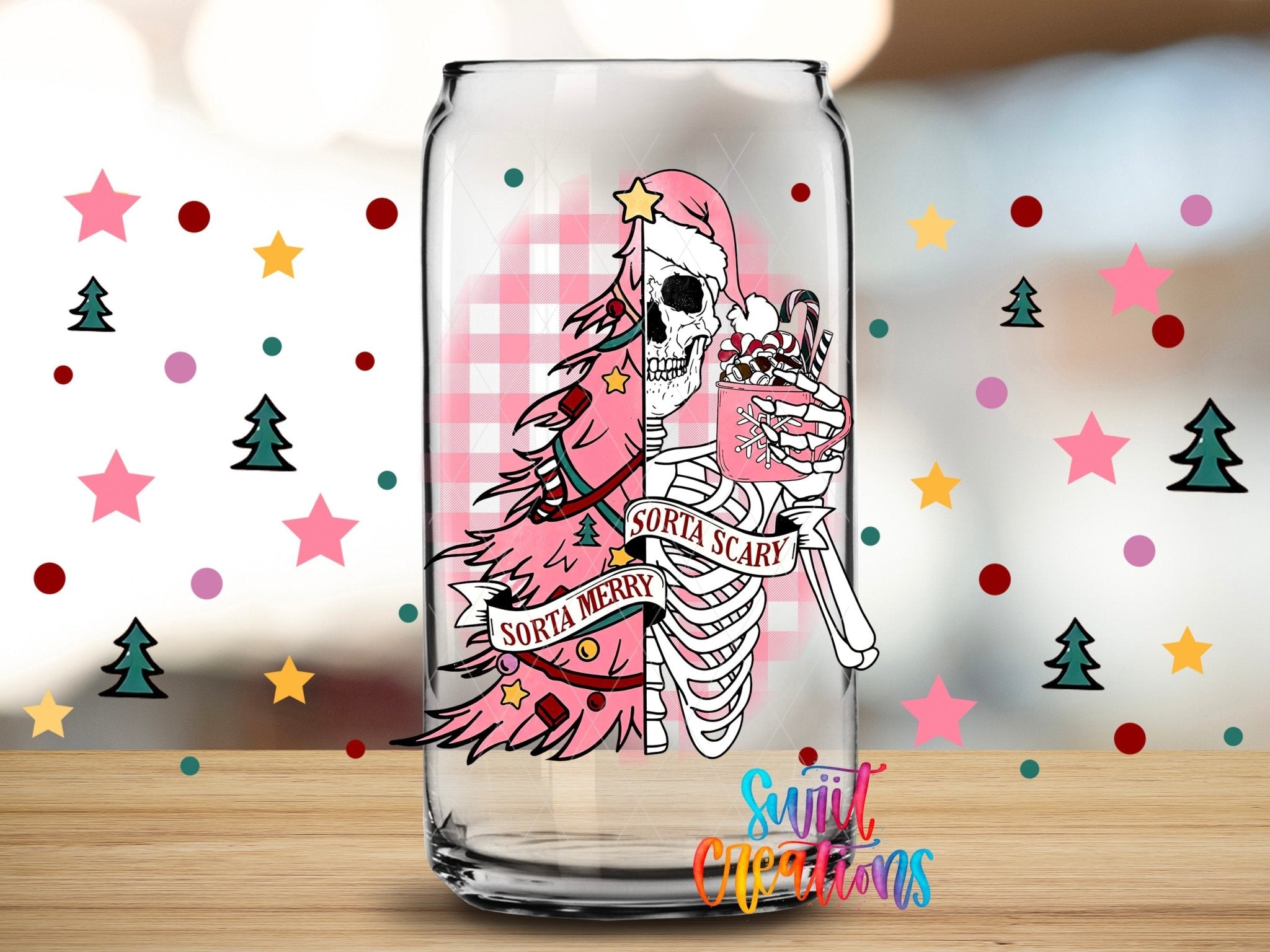 Sorta Merry Scary Pink Skeleton UV DTF Transfer Tumbler Wrap | DTF120 - Swiit Creations