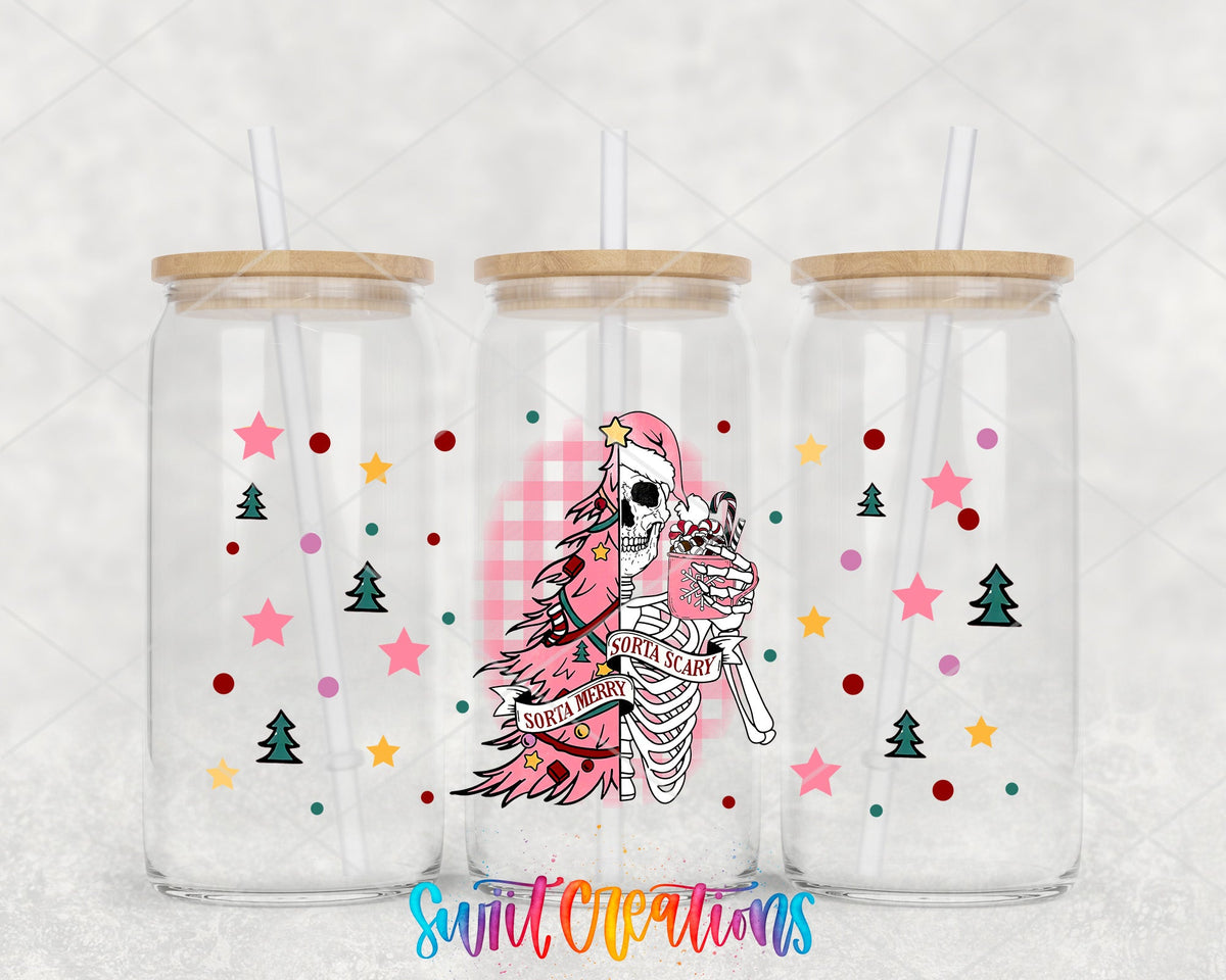 Sorta Merry Scary Pink Skeleton UV DTF Transfer Tumbler Wrap | DTF120 - Swiit Creations