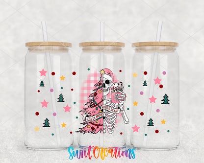 Sorta Merry Scary Pink Skeleton UV DTF Transfer Tumbler Wrap | DTF120 - Swiit Creations