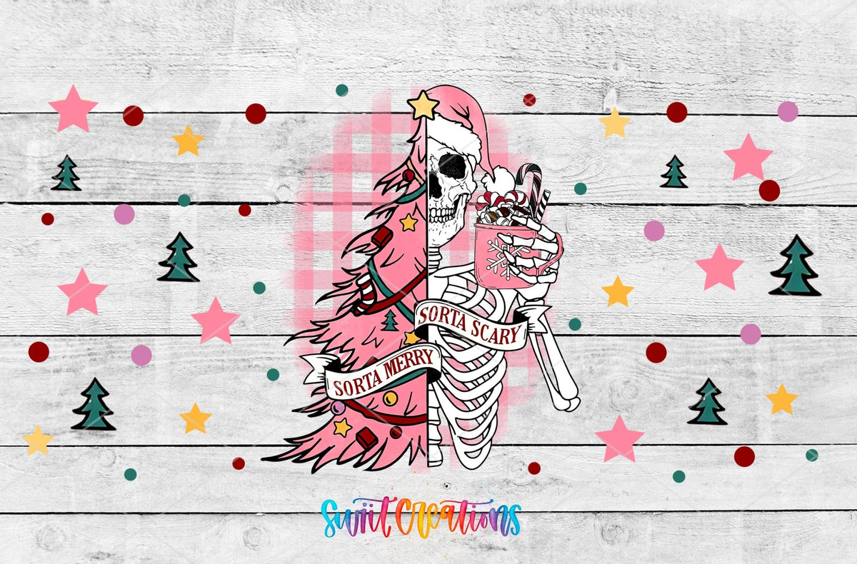 Sorta Merry Scary Pink Skeleton UV DTF Transfer Tumbler Wrap | DTF120 - Swiit Creations