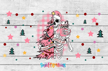 Sorta Merry Scary Pink Skeleton UV DTF Transfer Tumbler Wrap | DTF120 - Swiit Creations