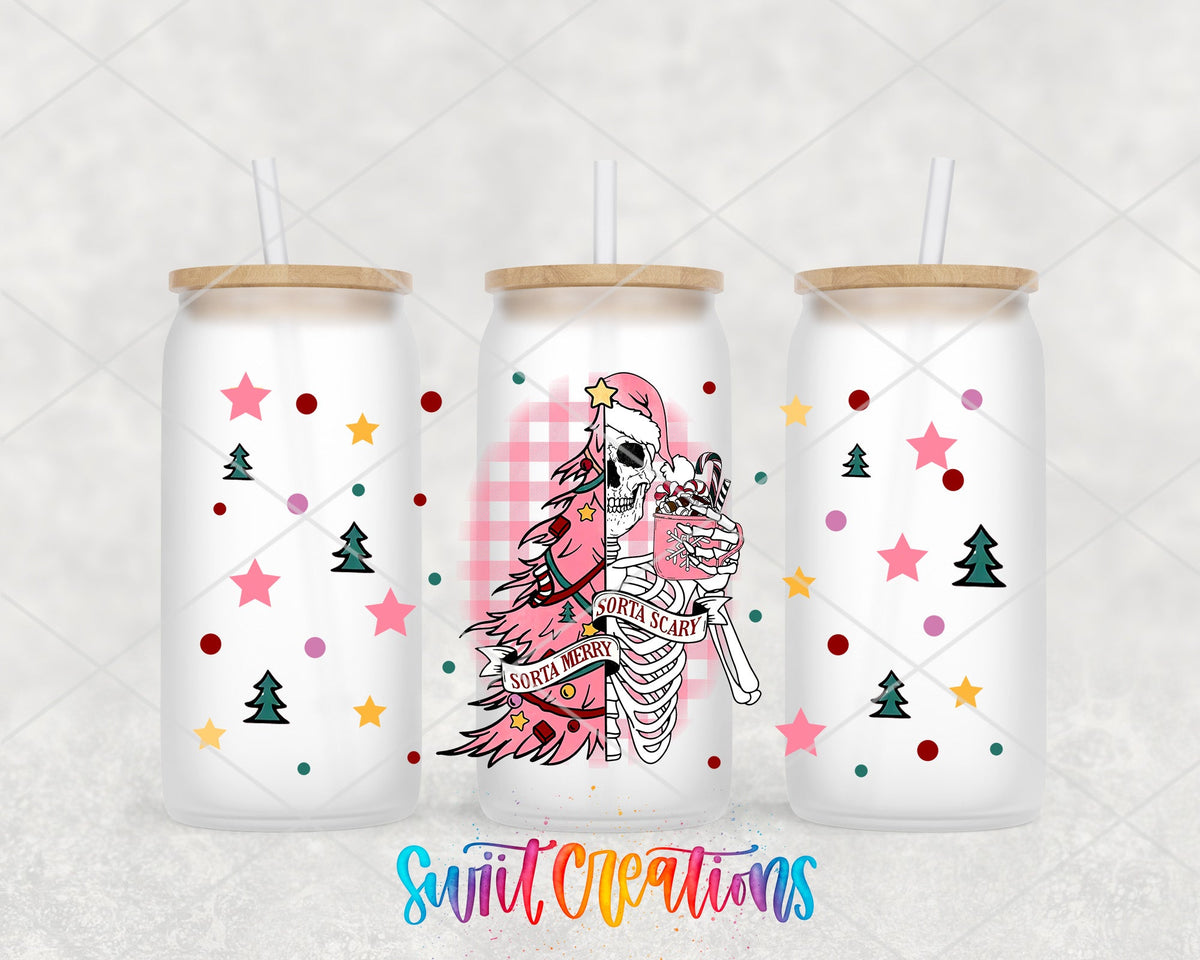 Sorta Merry Scary Pink Skeleton UV DTF Transfer Tumbler Wrap | DTF120 - Swiit Creations