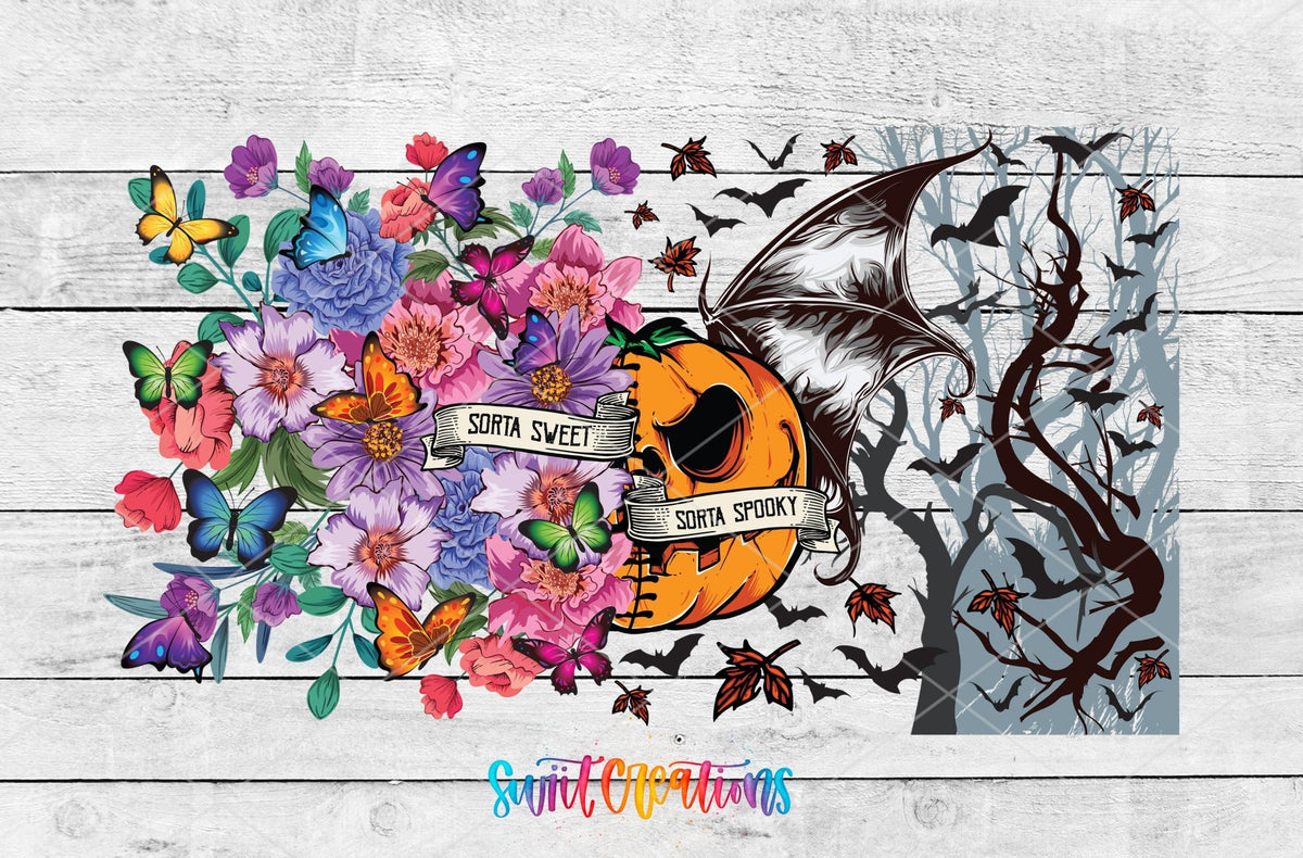 Sorta Sweet Spooky Floral Pumpkin UV DTF Transfer Tumbler Wrap | DTF070 - Swiit Creations