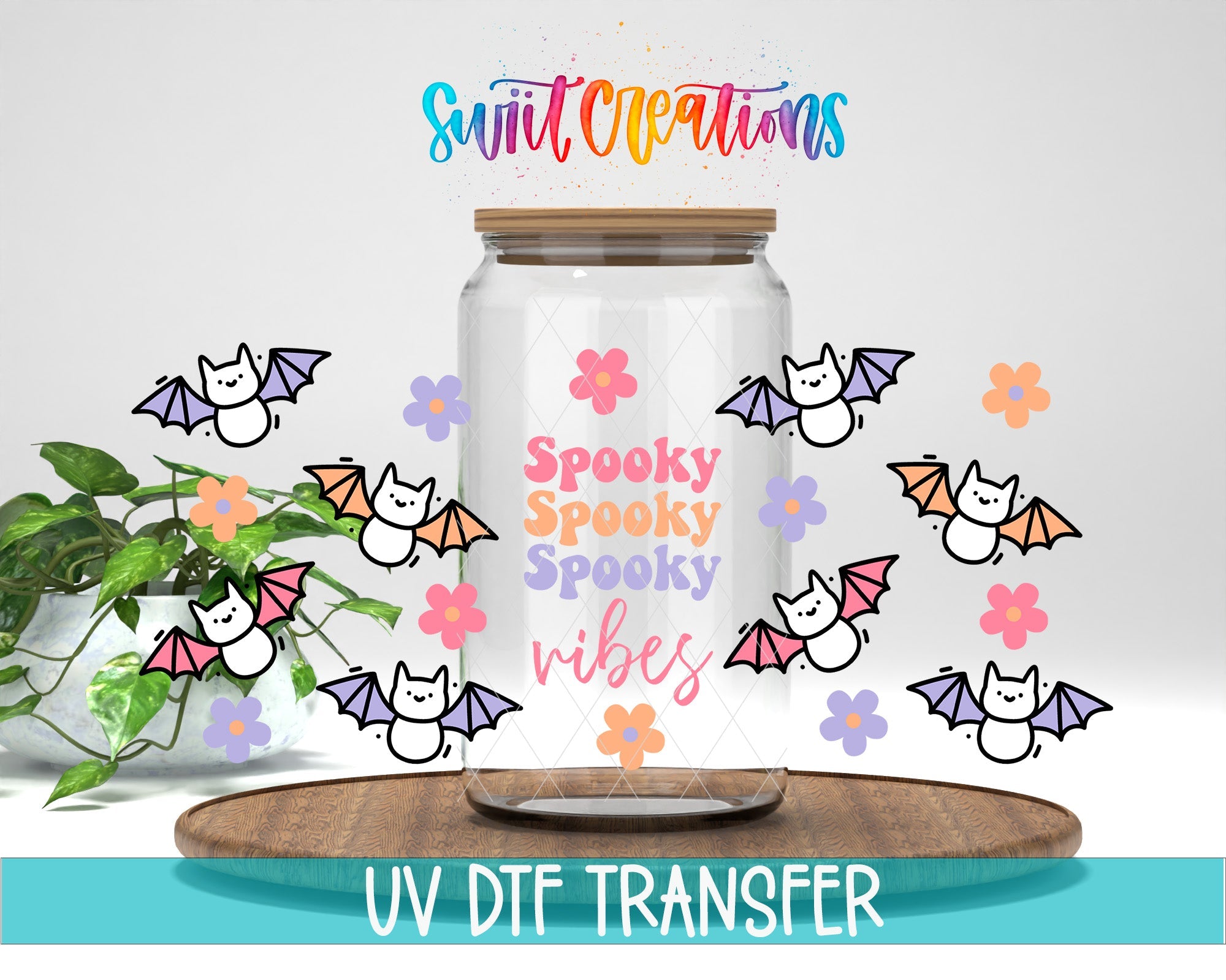 Spooky Vibes Cute Bats UV DTF Transfer Tumbler Wrap | DTF124 - Swiit Creations