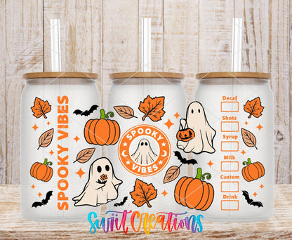 Spooky Vibes UV DTF Transfer Tumbler Wrap | Ghost Pumpkin Halloween Coffee Cup Decal | DTF270 - Swiit Creations