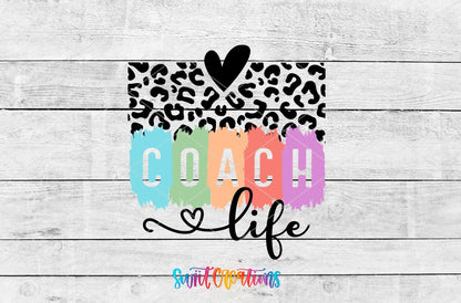 Sport Coach Life Leopard UV DTF transfer shown as a full artwork preview from Swiit Creations