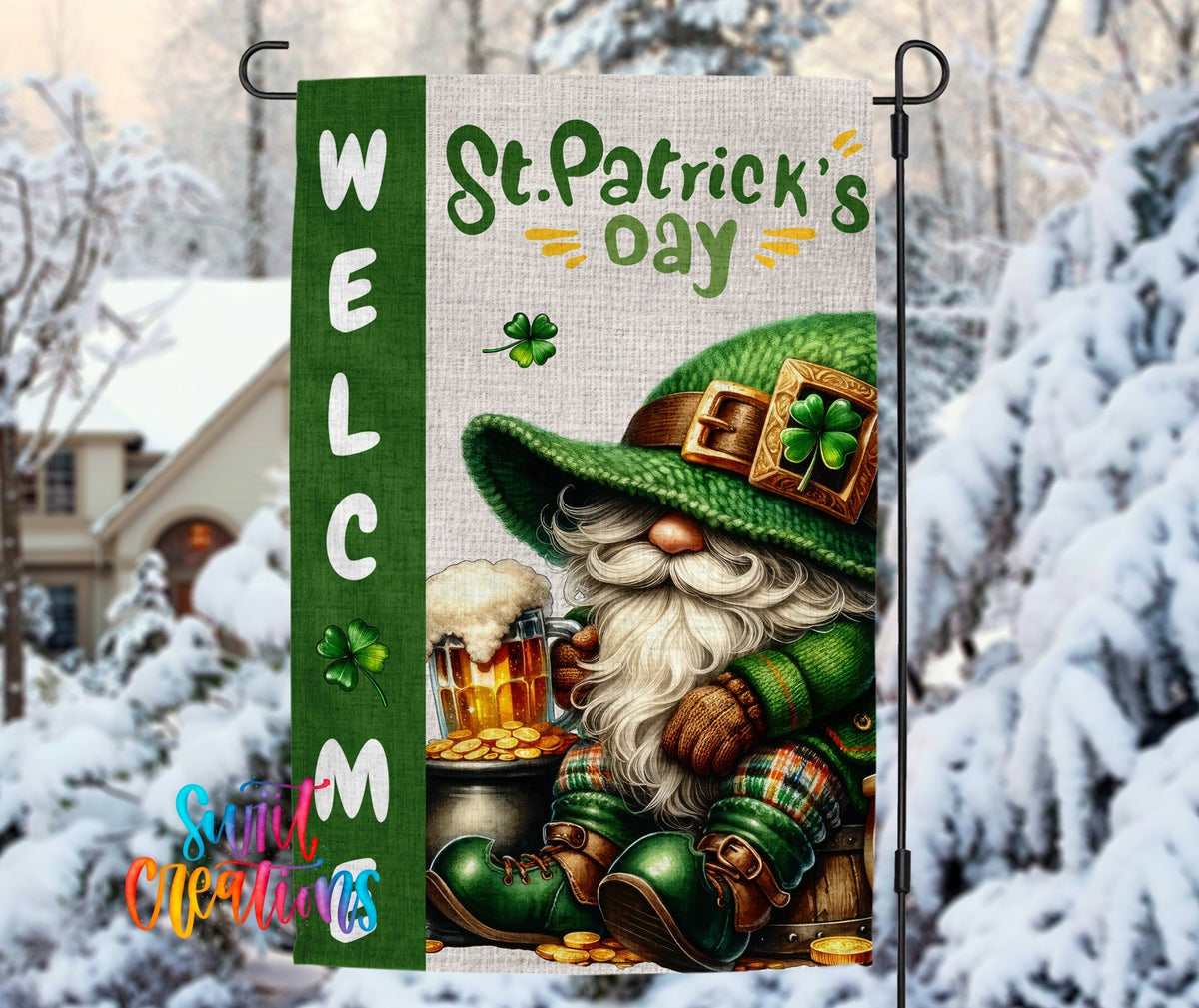 St. Patrick’s Day Yard Flag | Leprechaun Garden Flag | Shamrock Outdoor Decor | YF77 - Swiit Creations