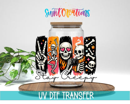 Stay Creepy Skeleton UV DTF Transfer | Cute Halloween Skull Drinkware Design | UV2136 - Swiit Creations