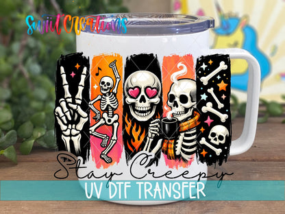 Stay Creepy Skeleton UV DTF Transfer | Cute Halloween Skull Drinkware Design | UV2136 - Swiit Creations