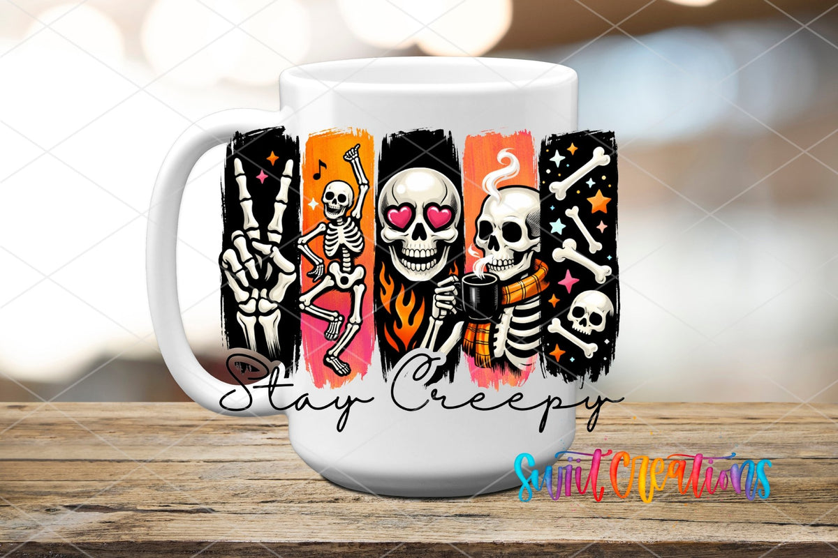 Stay Creepy Skeleton UV DTF Transfer | Cute Halloween Skull Drinkware Design | UV2136 - Swiit Creations