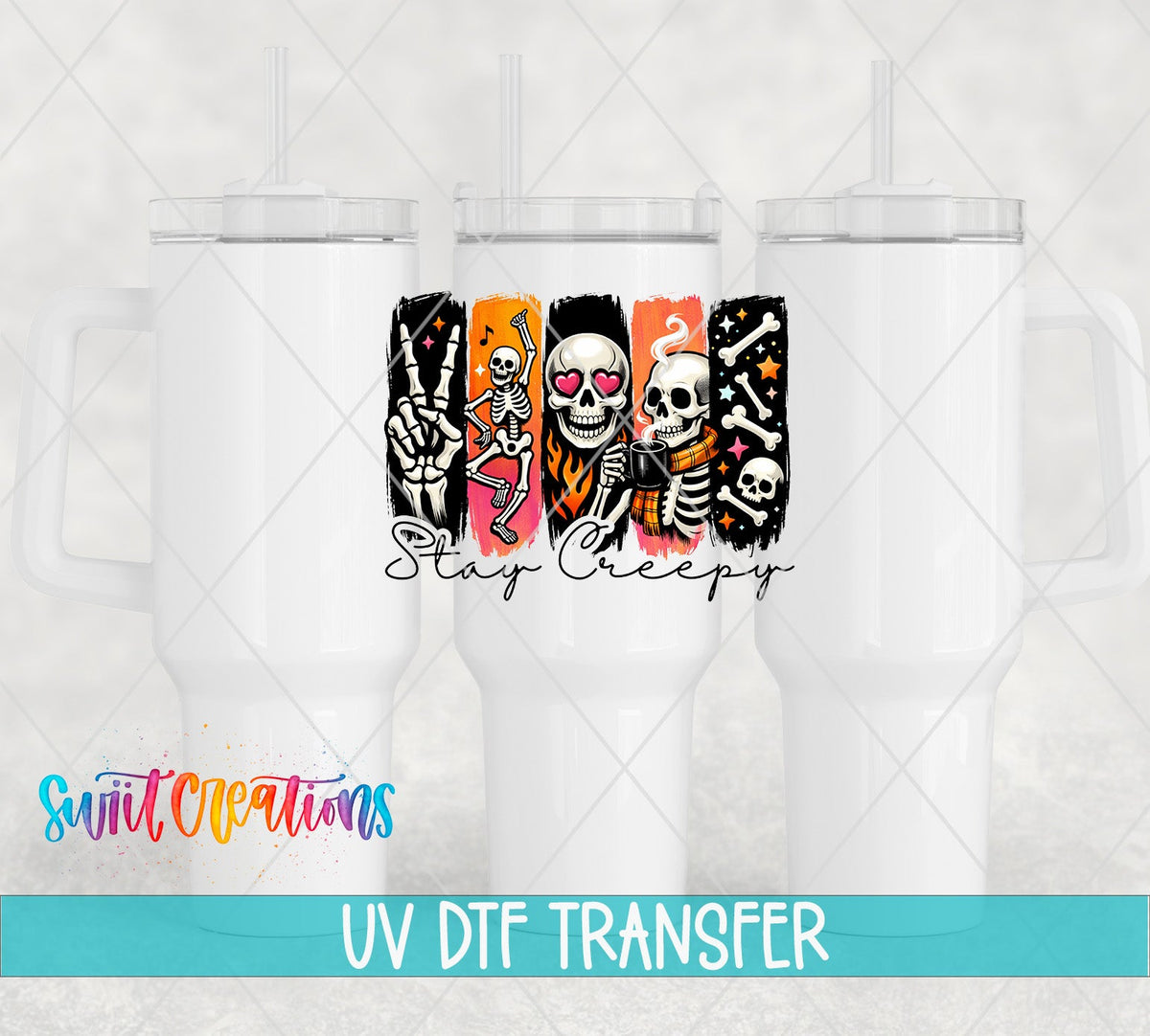 Stay Creepy Skeleton UV DTF Transfer | Cute Halloween Skull Drinkware Design | UV2136 - Swiit Creations