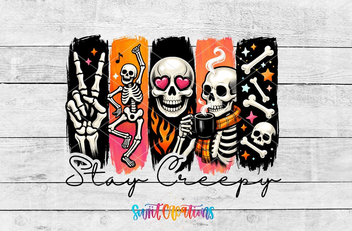 Stay Creepy Skeleton UV DTF Transfer | Cute Halloween Skull Drinkware Design | UV2136 - Swiit Creations