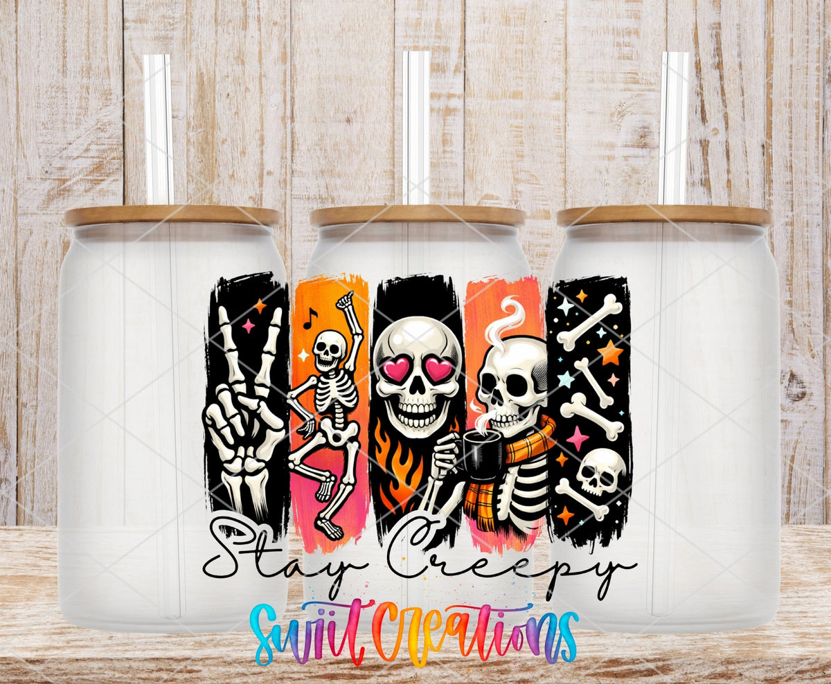 Stay Creepy Skeleton UV DTF Transfer | Cute Halloween Skull Drinkware Design | UV2136 - Swiit Creations